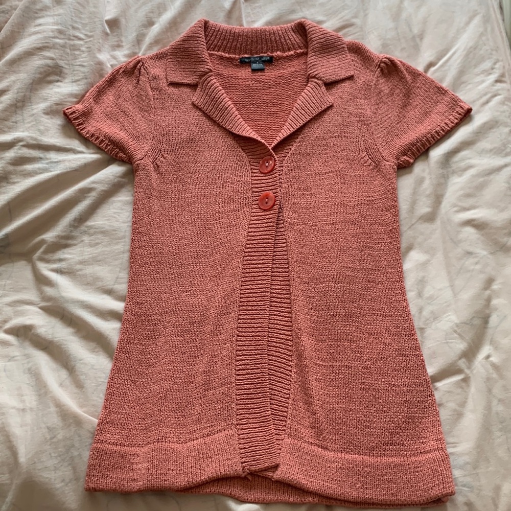 Small August silk knitted pink sweater button up